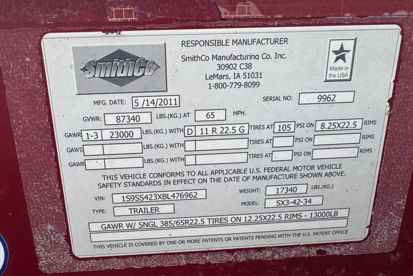 2011 SmithCo SX3-42-34 Side Dump thumbnail 10