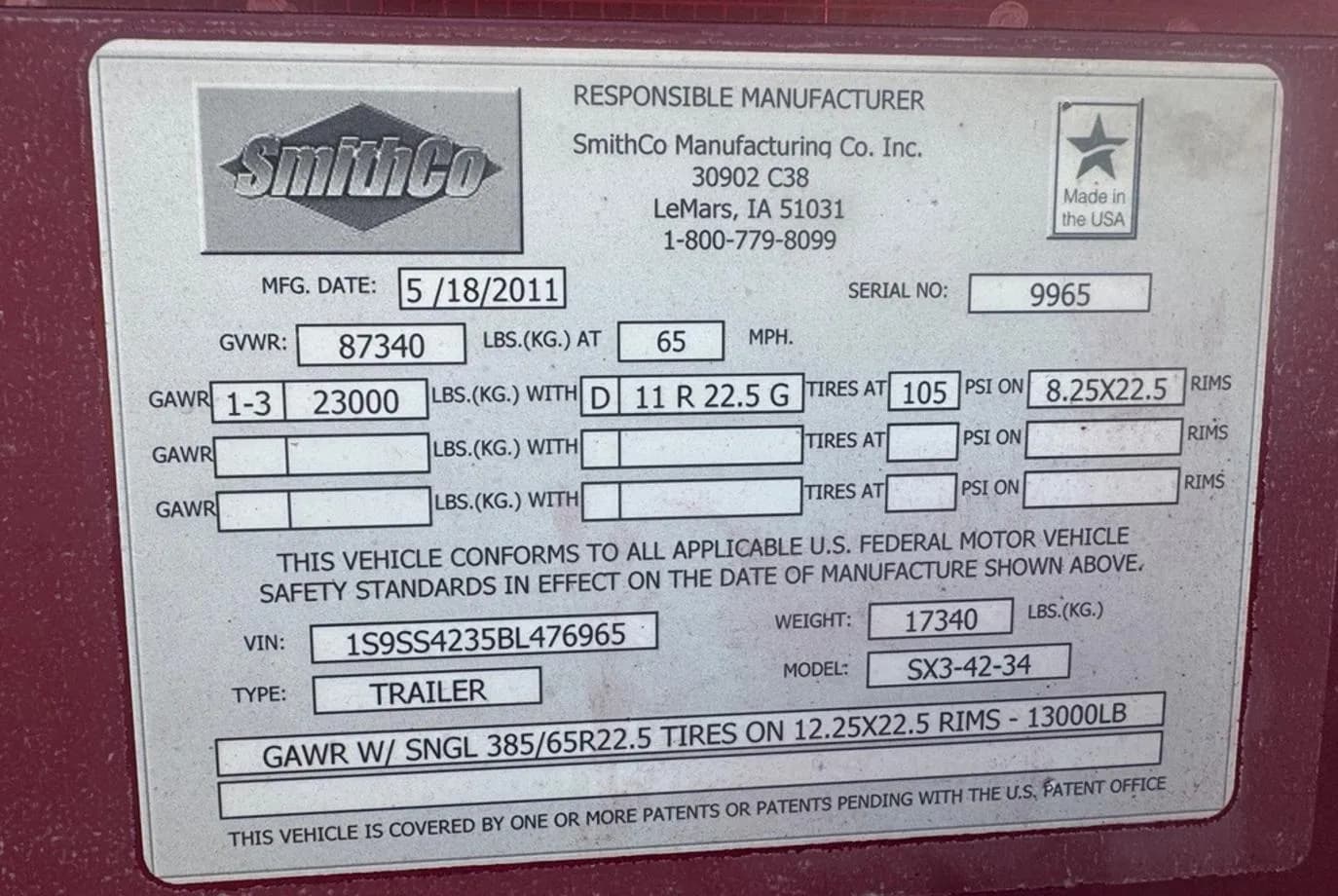 2011 SmithCo SX3-42-34 Side Dump thumbnail 15