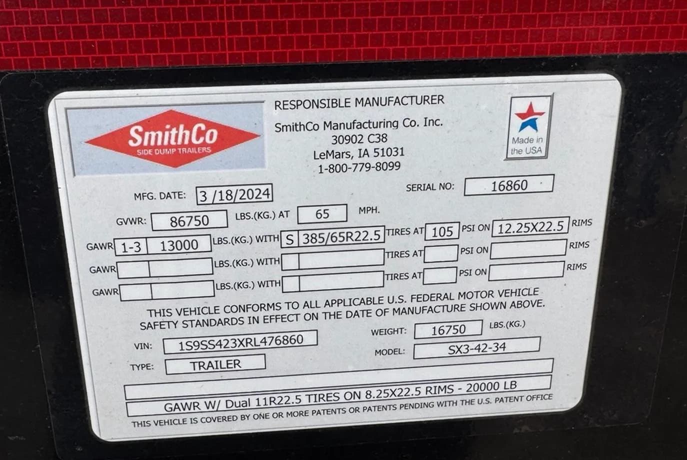 2024 SmithCo SX3-42-34 Side Dump thumbnail 2