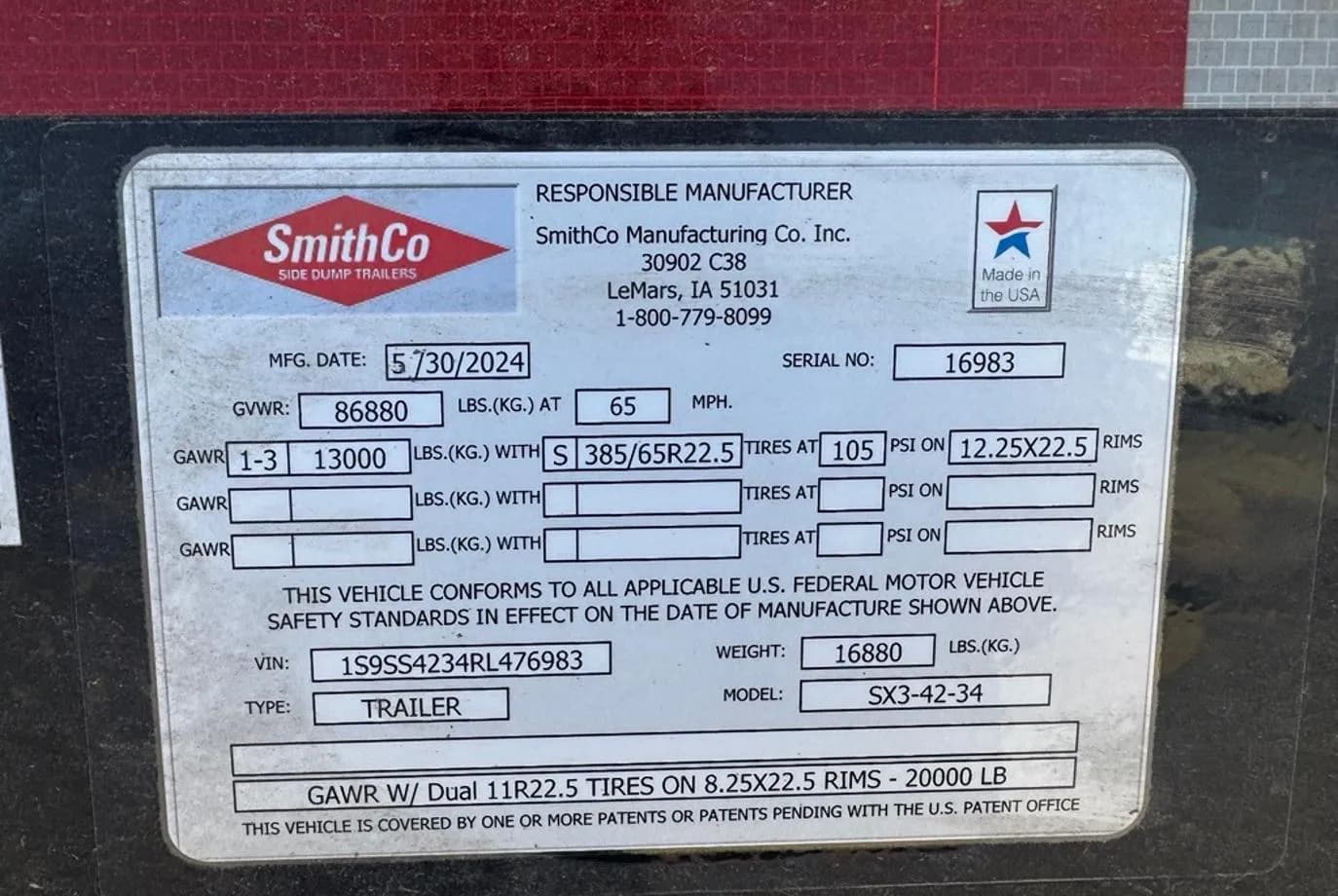 2024 SmithCo SX3-42-34 Side Dump thumbnail 5