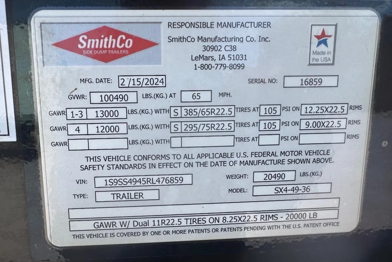 2024 SmithCo SX4-49-36 Side Dump thumbnail 10