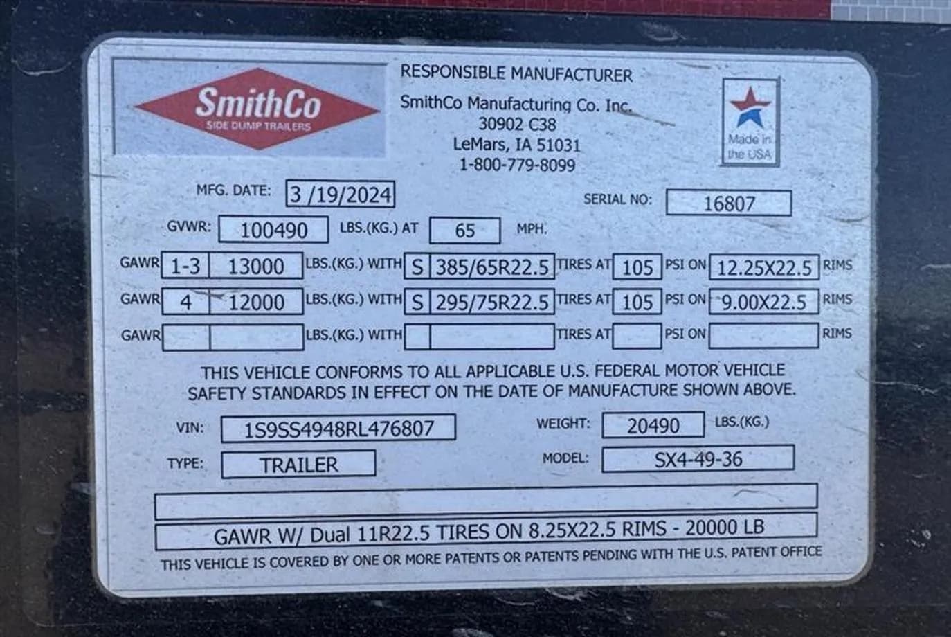 2024 SmithCo SX4-49-36 Side Dump thumbnail 9