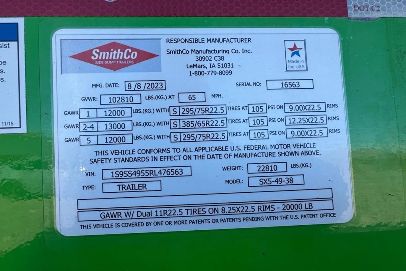 2024 SmithCo SX5-49-38 Side Dump thumbnail 13