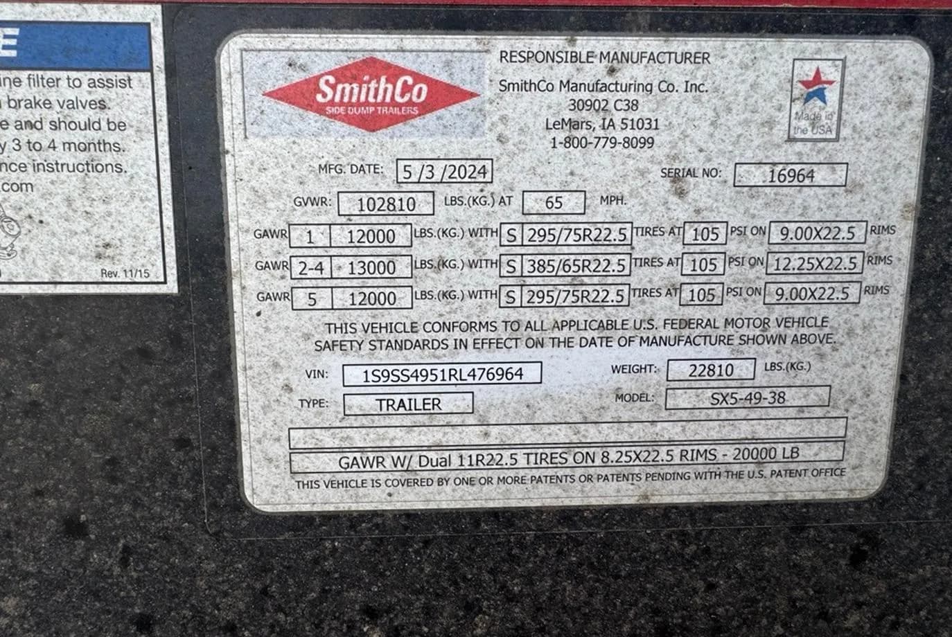 2024 SmithCo SX5-49-38 Side Dump thumbnail 3