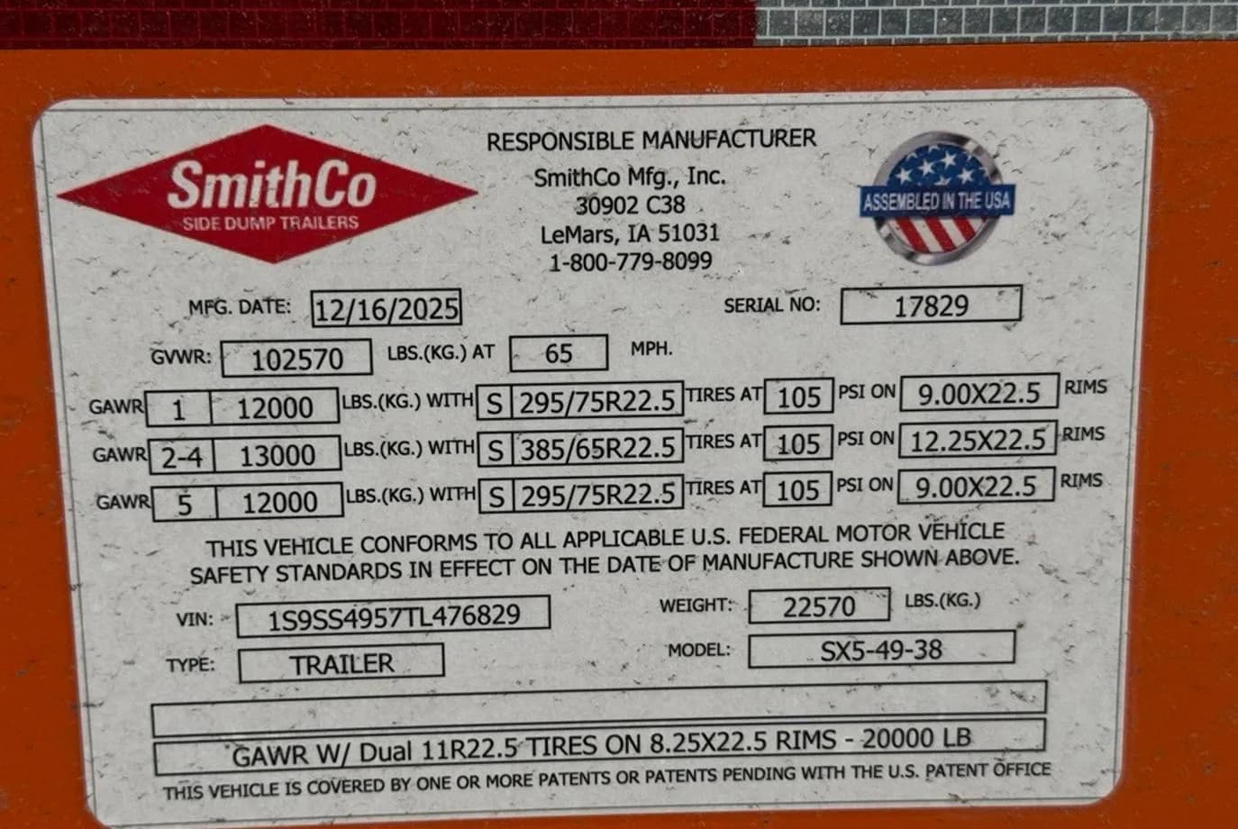 2026 SmithCo SX5-49-38 Side Dump thumbnail 9