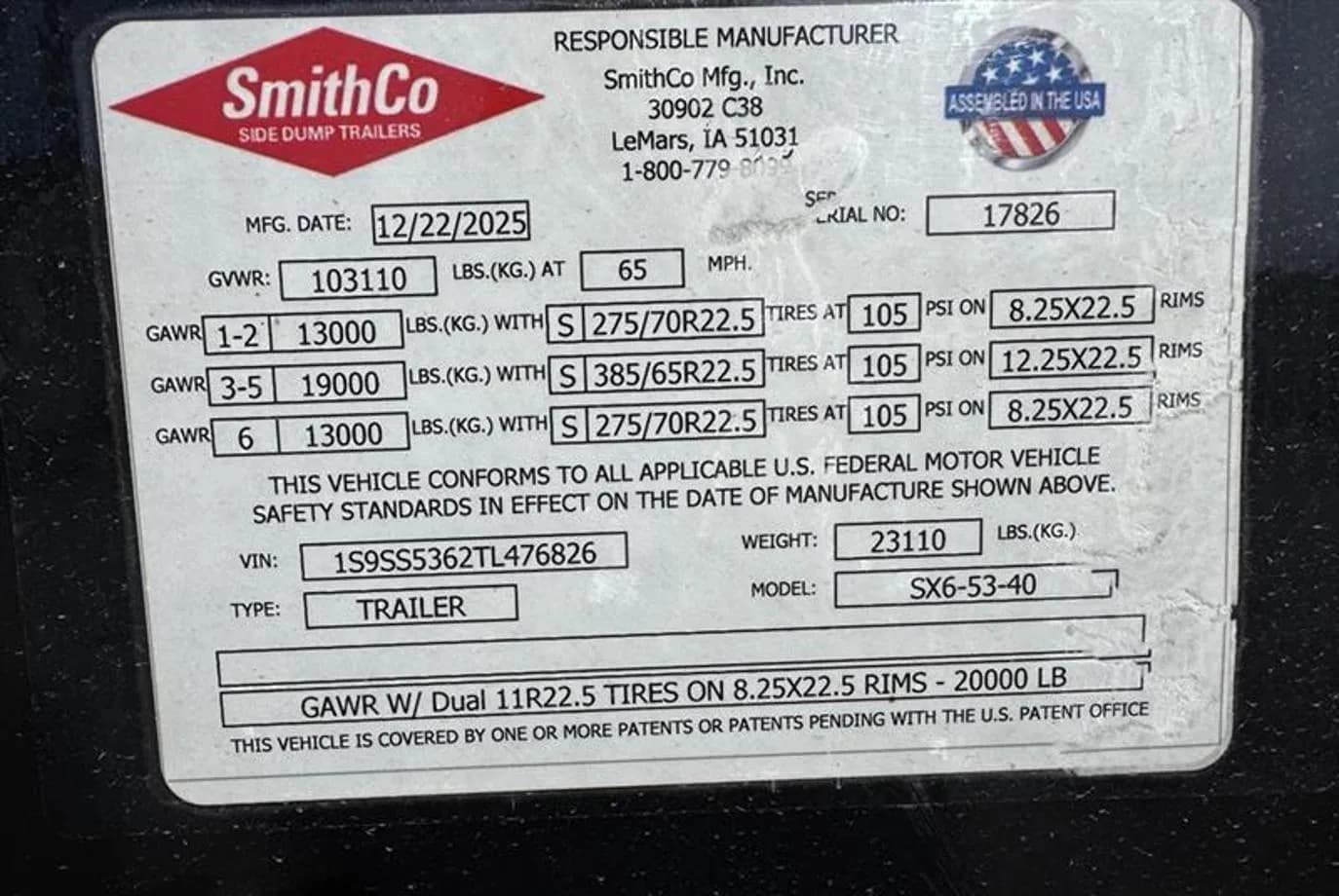 2026 SmithCo SX6-53-40 Side Dump thumbnail 10