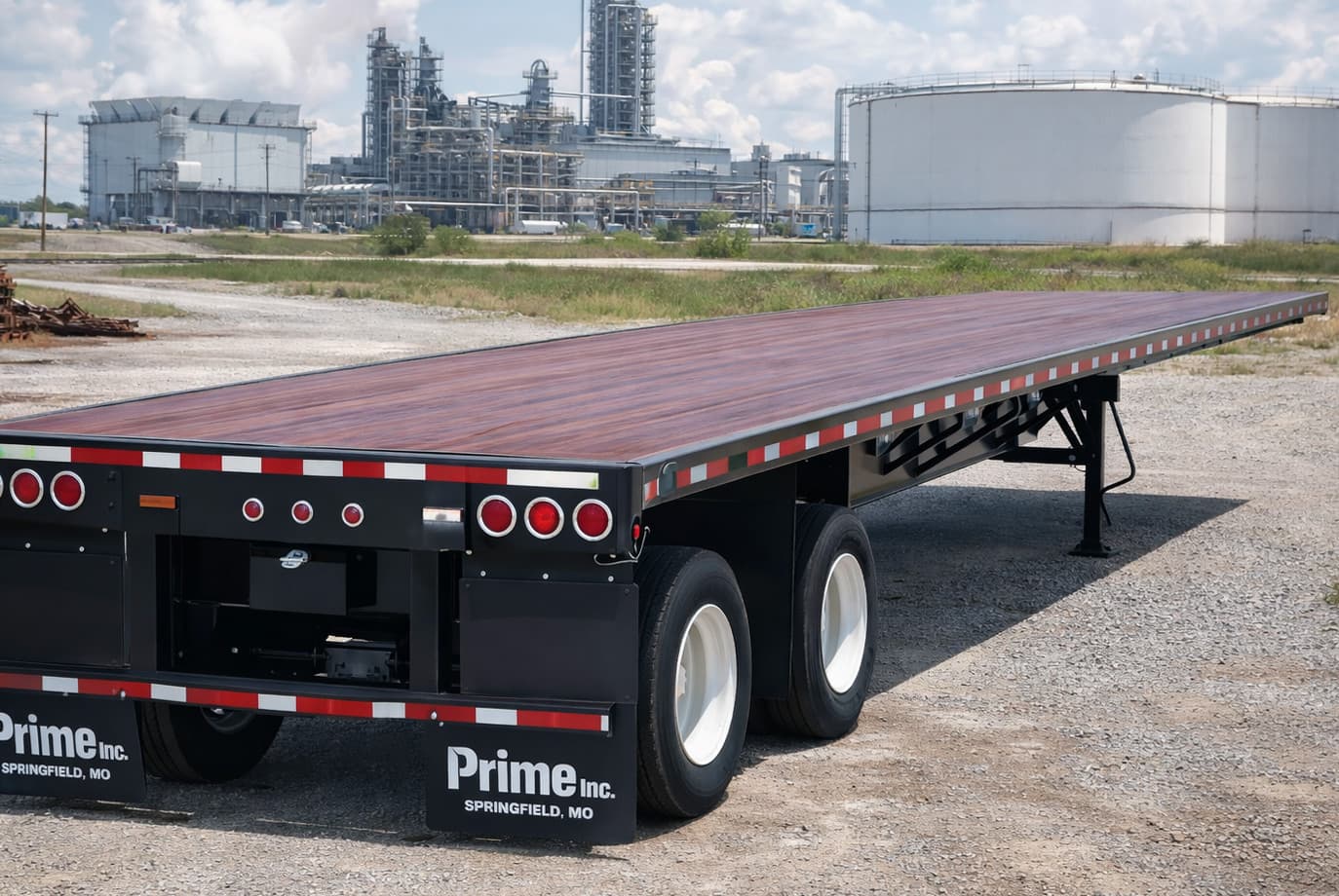 Commercial-grade hardwood deck on a flatbed trailer