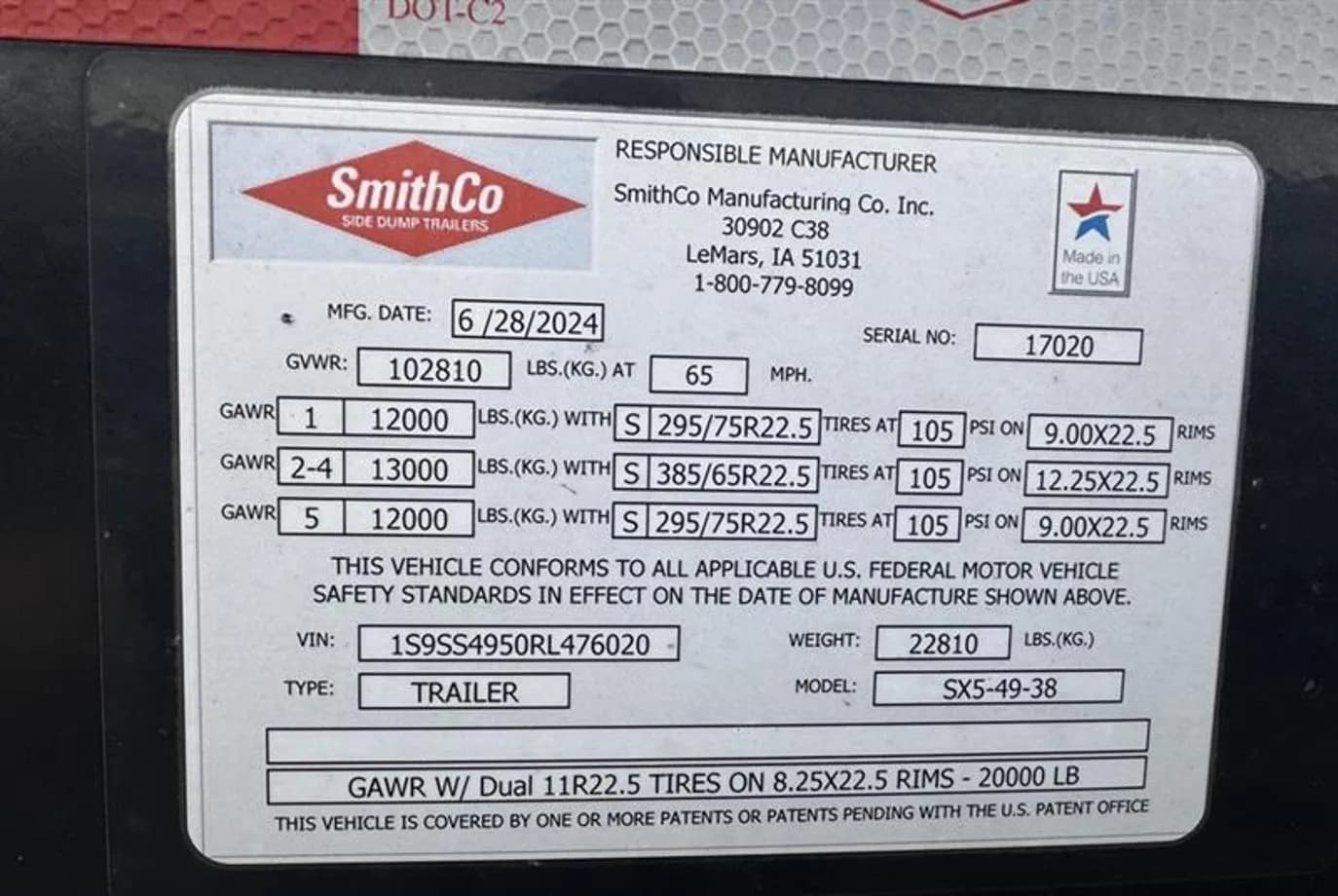 2024 SmithCo SX5-49-38 Side Dump